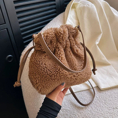 Large Capacity Plush Bag Female Fall Winter Hairy Handheld Shoulder Slanting Cross Furry Simple