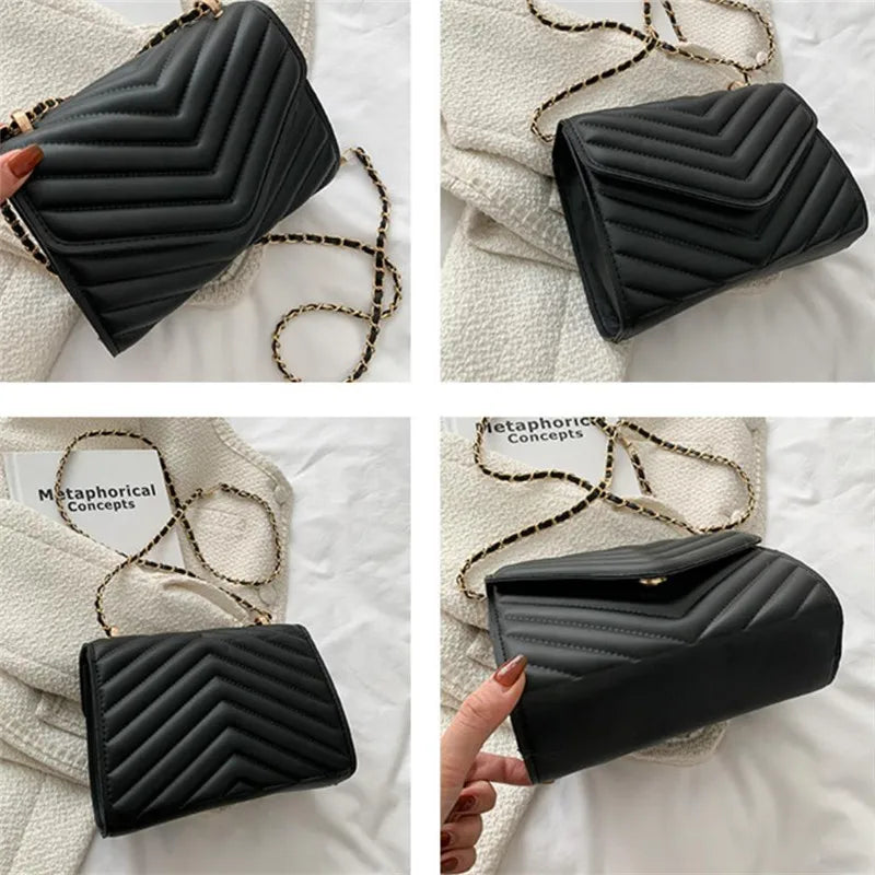 Quilted Chevron Chain Crossbody Bag – Women's Luxury Shoulder Purse