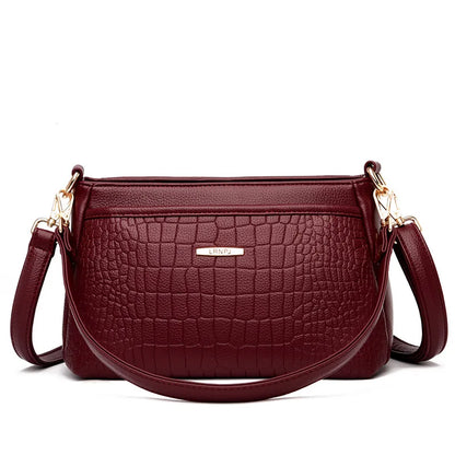Stone Embossed Shoulder Bag Multi-Layer Large Capacity Lady Commuting Mom Crossbody