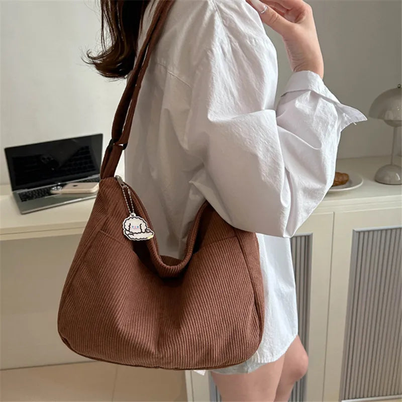 Corduroy Shoulder Bag – Casual Dumpling Tote for Students & Everyday Use