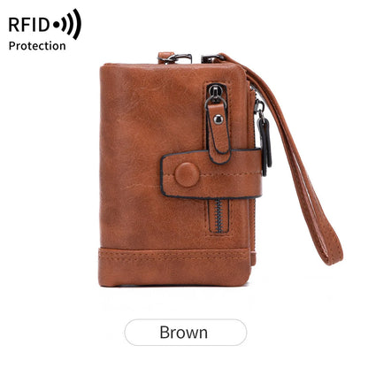 RFID ladies purse PU zipper clasp handheld multi-function three-fold short pocket change pocketbook