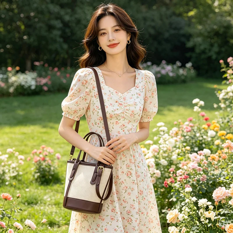 Canvas Leather Crossbody Bag – Vintage Handbag for Women