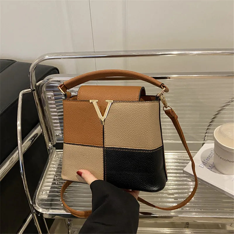 V-Logo Color-Block Mini Crossbody Handbag – Luxury Leather Satchel Purse