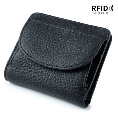 Women Genuine Leather Mini Wallet Rfid Folding Simple Ultra-Thin Small Soft Cowhide Female Card