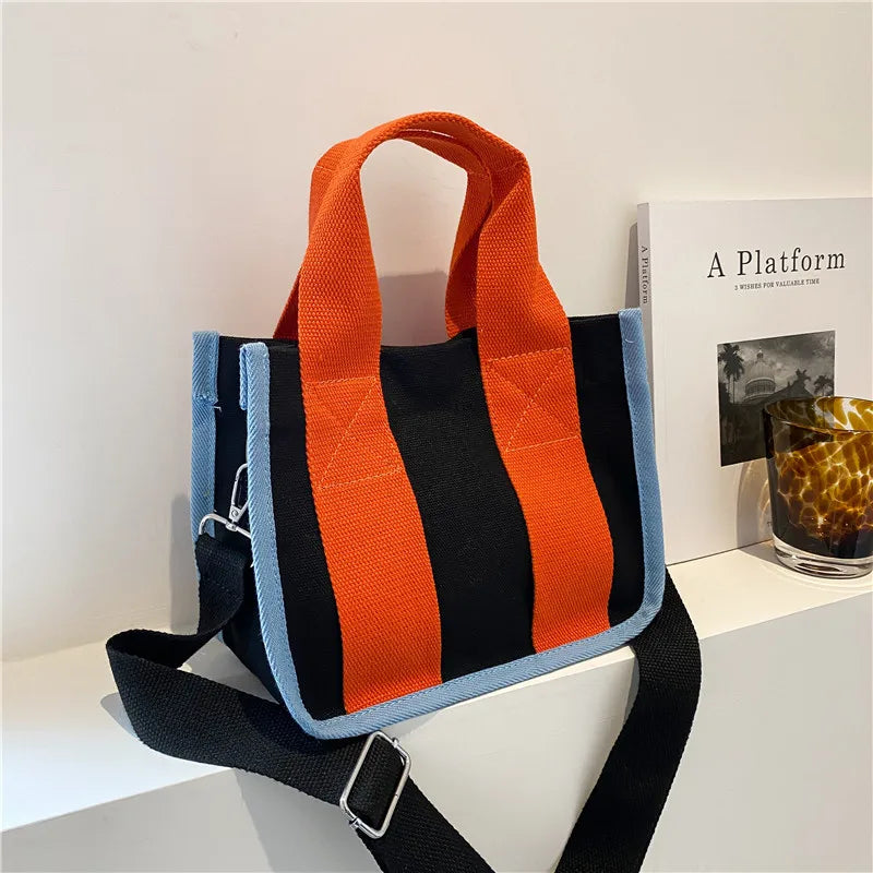Canvas Contrast Color Crossbody Bag for Women – Tote Shoulder Bag