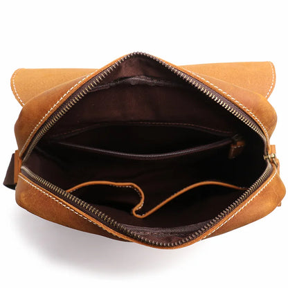 Men S Handcrafted Leather One-Shoulder Women Crazy Horse Crossbody Bag Retro Cowhide Ipad Storage