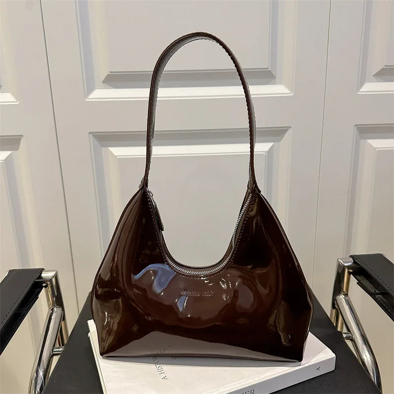 Retro Patent Leather Shoulder Bag for Women
