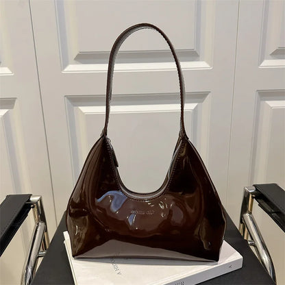 Retro Patent Leather Shoulder Bag for Women