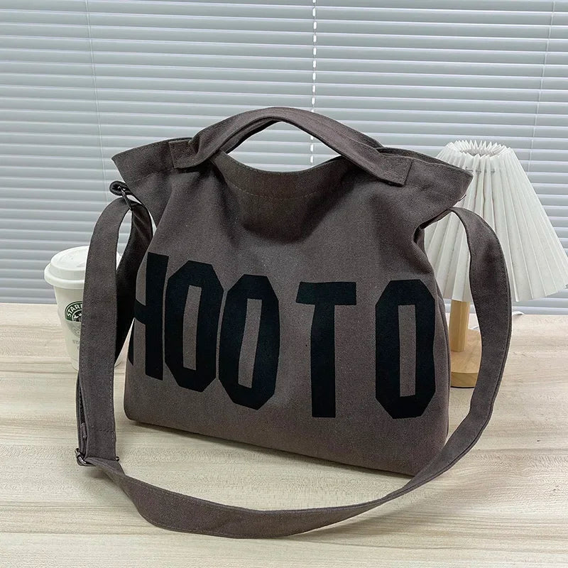 Large Canvas Tote Bag – Letter Print Crossbody Shoulder Bag