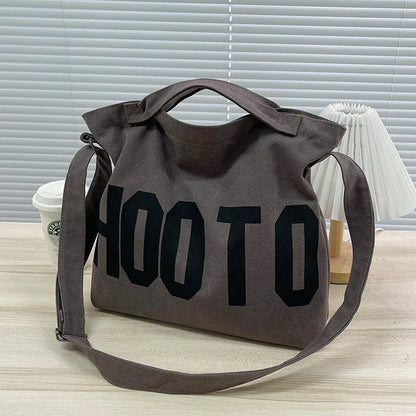 Large Canvas Tote Bag – Letter Print Crossbody Shoulder Bag