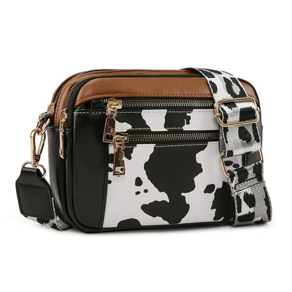 Stylish Wide Shoulder Strap Leather Crossbody Bag States Color Matching Zipper Small Square Suitable