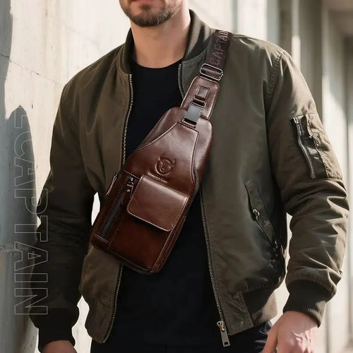 Retro Men S Genuine Leather Single-Shoulder Crossbody Bag Top Layer Cowhide Front Shoulder Bag