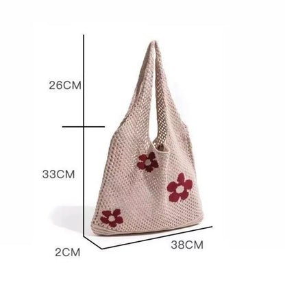 Crochet Flower Mesh Tote Bag - Summer Knitted Shoulder Handbag