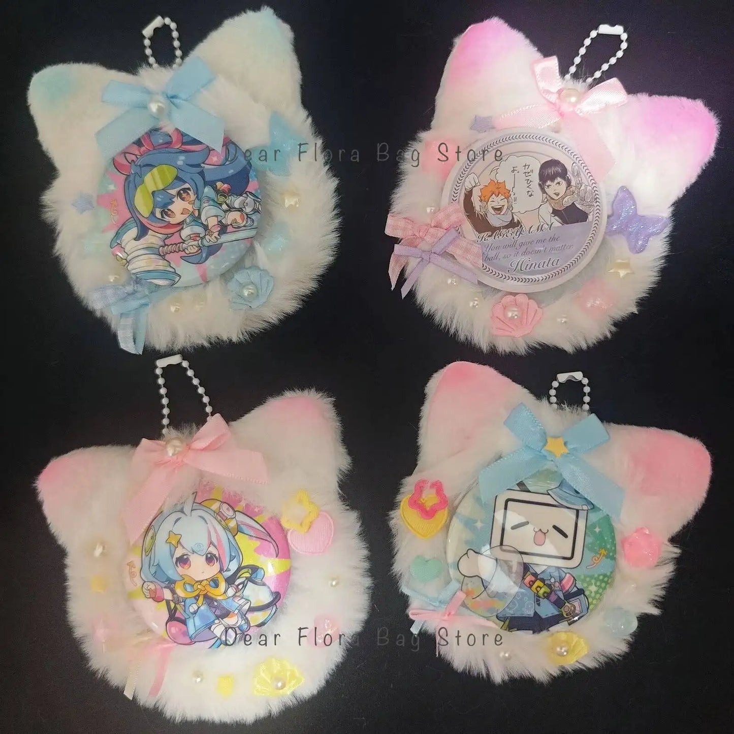 Plush Cat Ear Itabag Badge Stand – Handmade Anime Pin Holder