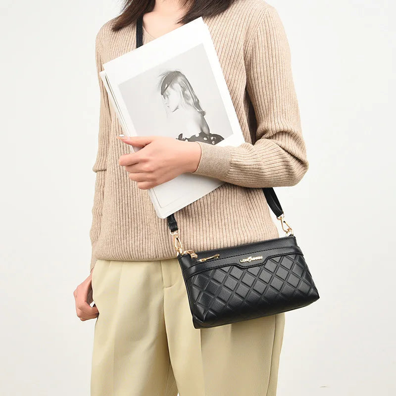 Rhombus Female Hand Holds Mobile Phone Change Large Capacity Multifunctional Commuting Soft Leather