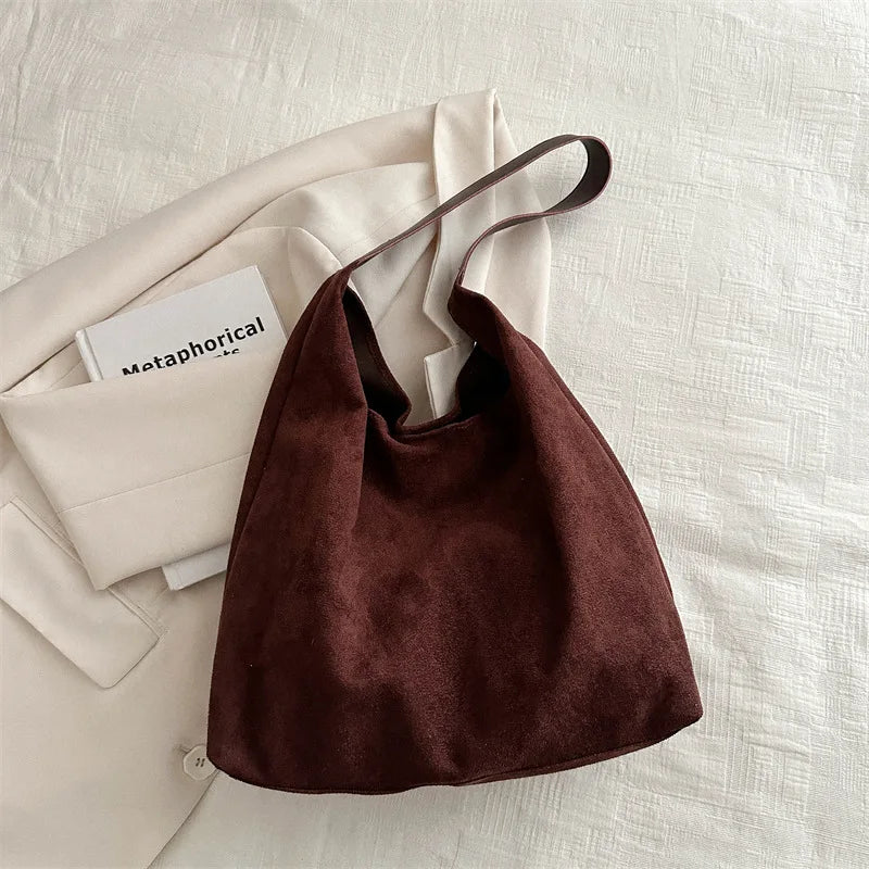Faux Suede Women S Bag Simple Large Capacity Korean Version Trendy Casual Shoulder Armpit Bag Pure