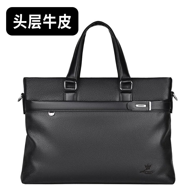 Genuine Leather Portable Large-Capacity File Storage Computer Crossbody Bag