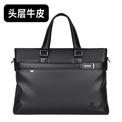 Genuine Leather Portable Large-Capacity File Storage Computer Crossbody Bag