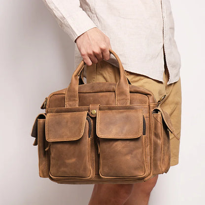 Retro Men S Real Leather Handhold Head Layer Crazy Horse Shoulder Crossbody Bag Large Capacity