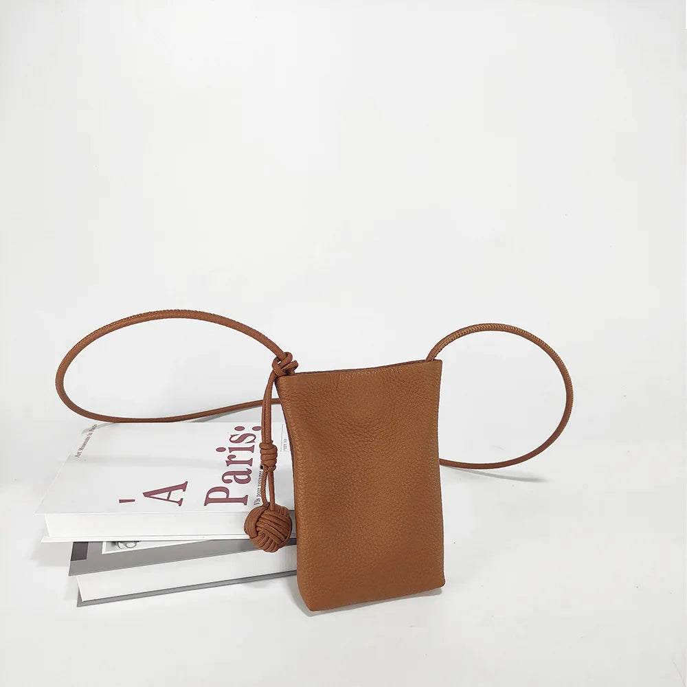 Mini Genuine Leather Mobile Phone Storage Top Layer Cowhide Simple Versatile Small Crossbody Bag