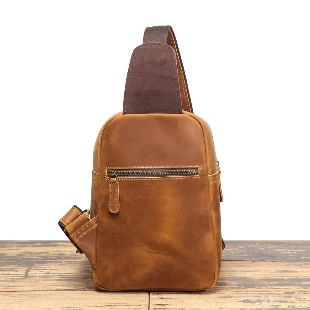 Retro Men S Chest Bag Crazy Horse Leather Casual Crossbody Backpack