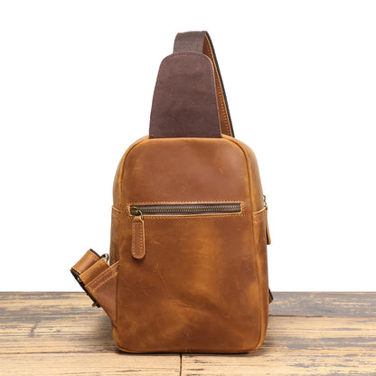 Retro Men S Chest Bag Crazy Horse Leather Casual Crossbody Backpack