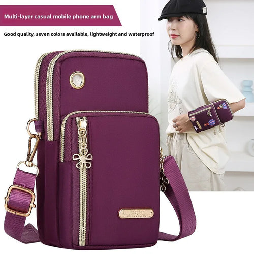 Mini Crossbody Phone Bag with Multi Zipper Pockets & Gold Hardware