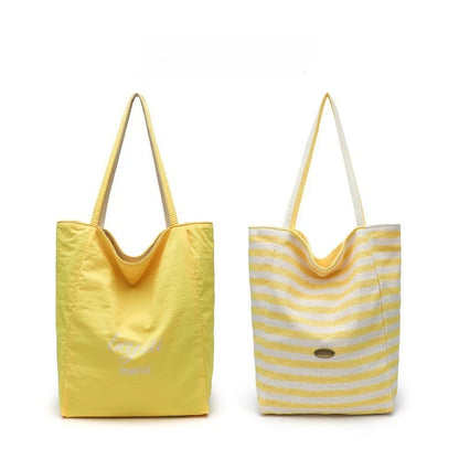 Striped Canvas Tote Bag – Double-Sided Large Shoulder Bag for Women