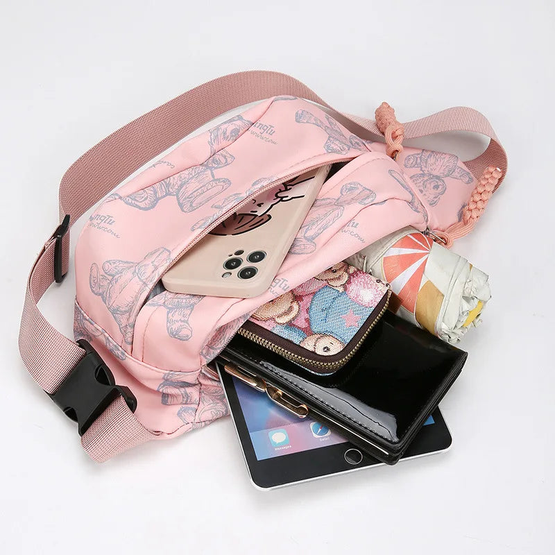 Cute Little Bear Crossbody Bag Women Casual Oxford Fabric Large-Capacity Single-Shoulder Waist Bag