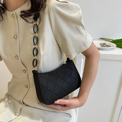 Women S Minimalist Felt Handbag - Lightweight Diamond Quilted Shoulder Bag Half-Chain Strap Zipper