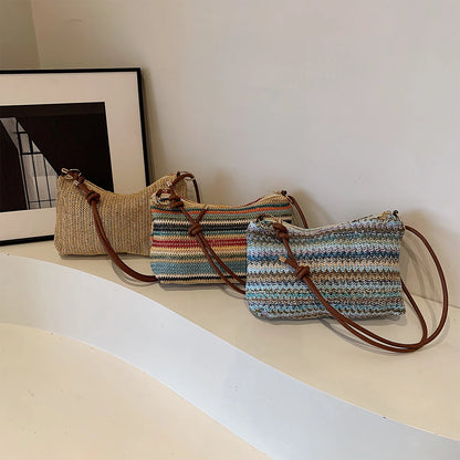 Women S Striped Woven Straw Tote Bag - Lightweight Large Capacity Detachable Coin Purse Zip Closure