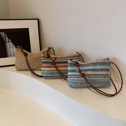 Women S Striped Woven Straw Tote Bag - Lightweight Large Capacity Detachable Coin Purse Zip Closure