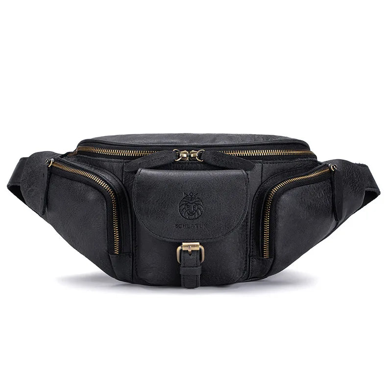 Head Layer Cowhide Chest Bag Retro Multi-Function Motorcycle Satchel Leather Leisure Large Capacity