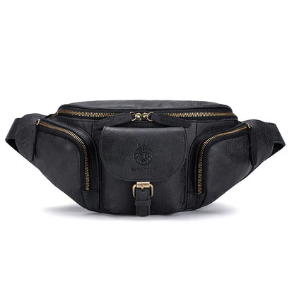 Head Layer Cowhide Chest Bag Retro Multi-Function Motorcycle Satchel Leather Leisure Large Capacity