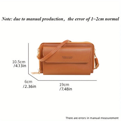 Multi-Zipper Crossbody Bag – Women's PU Leather Phone Purse & Clutch Wallet