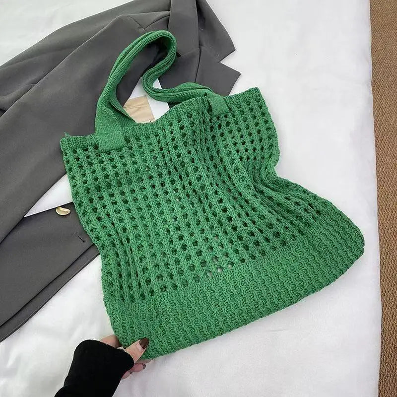 Summer Beach Tote Shoulder Bag Straw Weav Handbag Large Capacity Vacation Weaving Hollow Bags Women