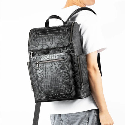 Multi-Pocket Large Capacity 16-Inch Computer Bag Men S Genuine Leather Crocodile Pattern High-End