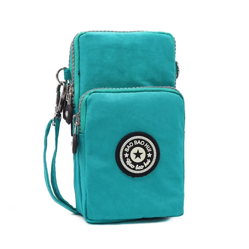 Nylon Shoulder Crossbody Phone Bag Women Sports Running Multi Layer Zipper Pouch Armband Bag