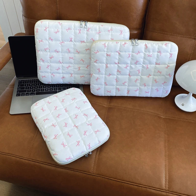 Simplicity Leisure Quilted Briefcase Bow Print Oxford Laptop Sleeve Shockproof Zipper Multi-Size