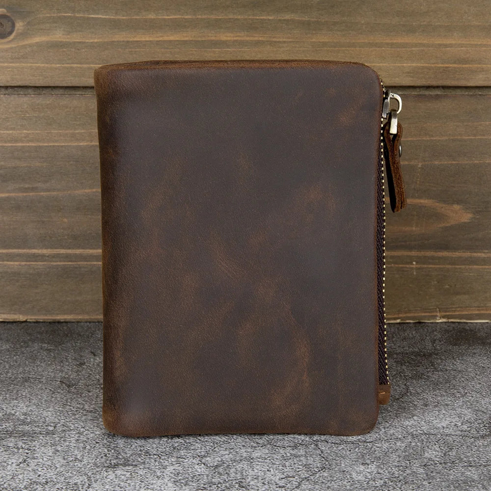 Genuine Leather Vertical Cowhide Casual Bag Crazy Horse Leather Men S Short Wallet