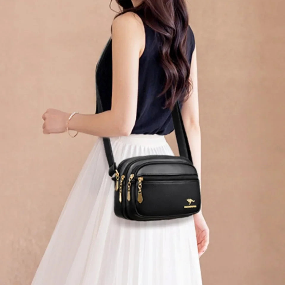 Leather Crossbody Purse for Women – Multi-Pocket Shoulder Messenger Bag